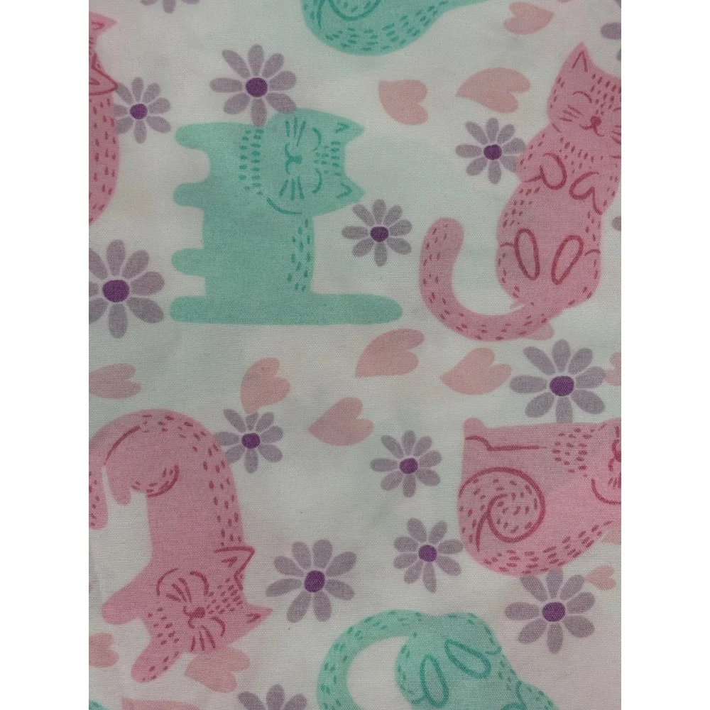 Kute Kids Sheet Set Pink Teal Cat Print Full 4pc